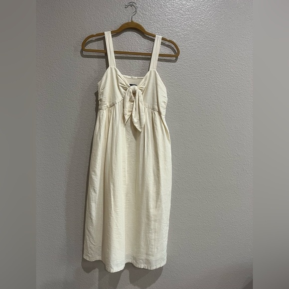 Who What Wear Dress Womens XS Cream Linen Blend Empire Waist Pockets Bow Lined - Picture 1 of 8